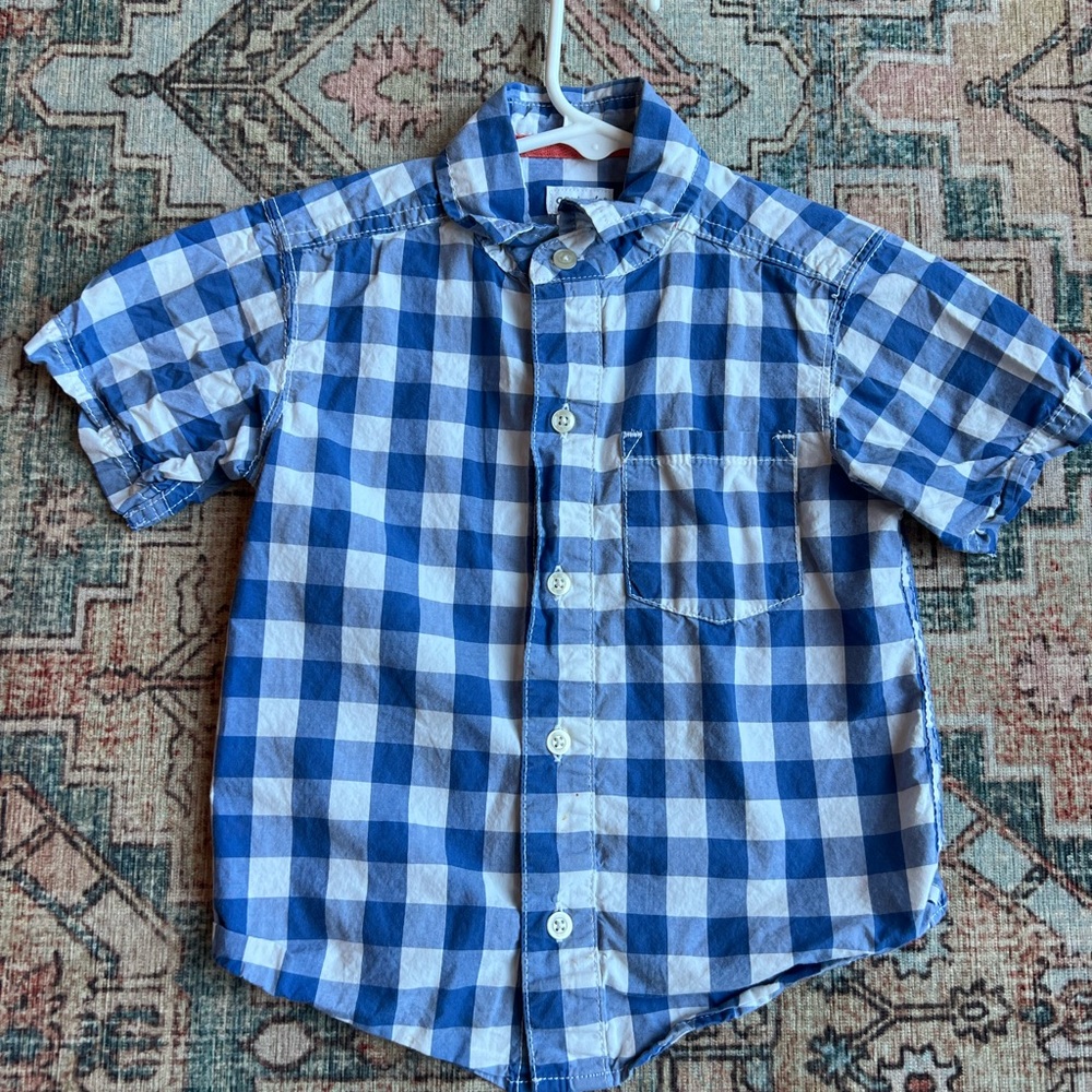 Carter's Blue and White Check Short-Sleeve Button-Down Shirt